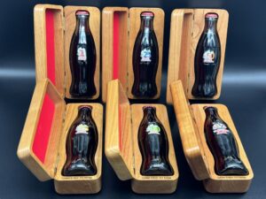 Coca-Cola / Salt Lake 2002 Olympics / Wood Box With Glass Bottle / Set Of 6 Image