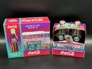 Coca-Cola / Super Bowl XXVIII / 2 Glass Bottles Box With Pin Image