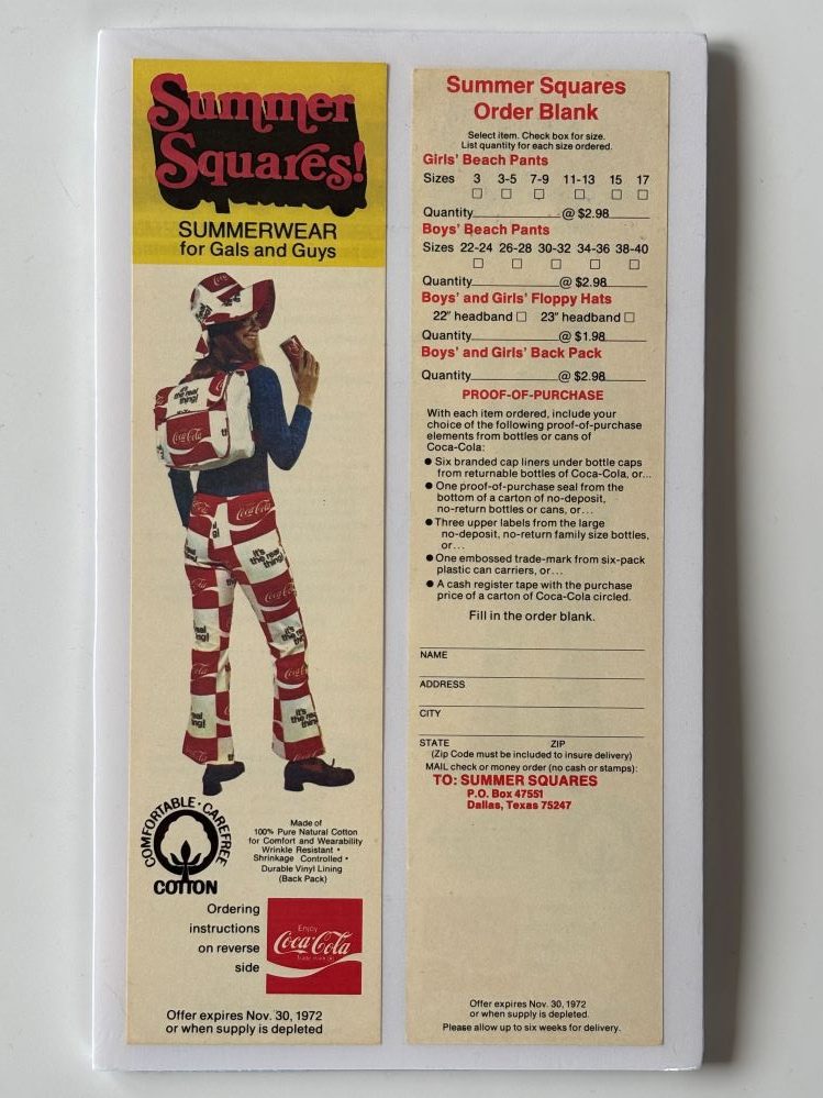 Coca-Cola / Summer Squares! / Order Blank / Carton Insert Image