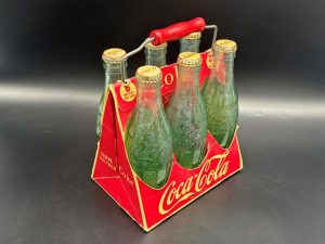 Coca-Cola / 6 Pack Cardboard Carrier / With Wooden Handle Image